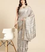 Silk Land Beige Digital Print Soft Silk Blend Saree With Unstitched Blouse Piece