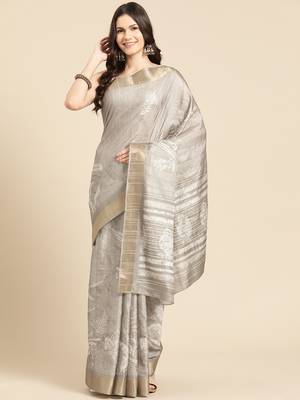Silk Land Beige Digital Print Soft Silk Blend Saree With Unstitched Blouse Piece 2