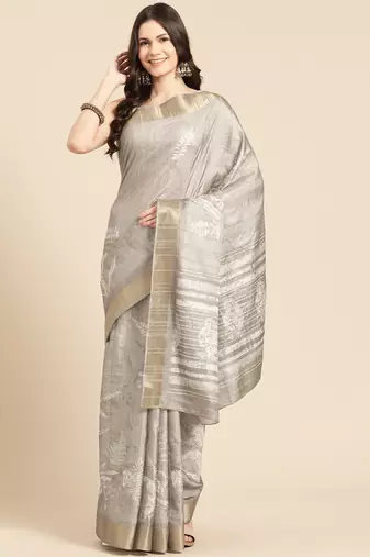 Silk Land Beige Digital Print Soft Silk Blend Saree With Unstitched Blouse Piece