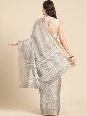 Silk Land Beige Digital Print Soft Silk Blend Saree With Unstitched Blouse Piece 3