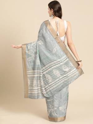 Silk Land Grey Digital Print Soft Silk Blend Saree With Unstitched Blouse Piece 3