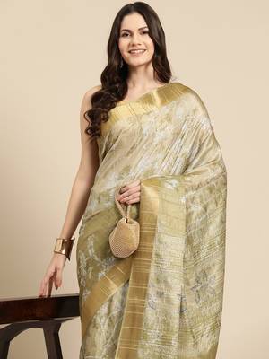 Silk Land Blue Digital Print Soft Silk Blend Saree With Unstitched Blouse Piece 1