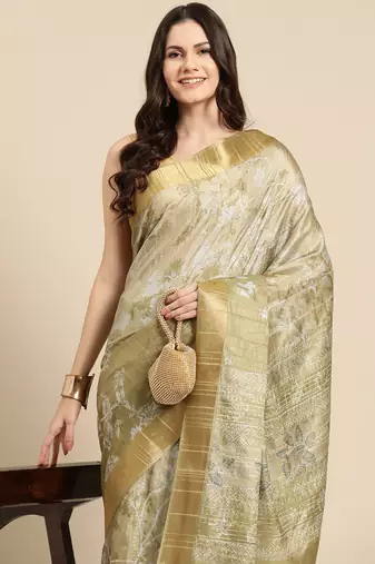 Silk Land Blue Digital Print Soft Silk Blend Saree With Unstitched Blouse Piece