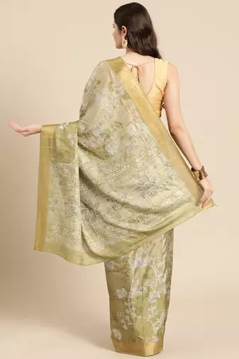 Silk Land Blue Digital Print Soft Silk Blend Saree With Unstitched Blouse Piece