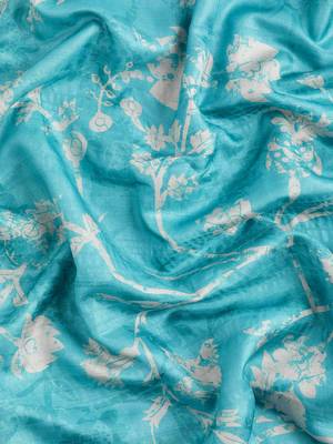 Silk Land Teal Digital Print Soft Silk Blend Saree With Unstitched Blouse Piece 4