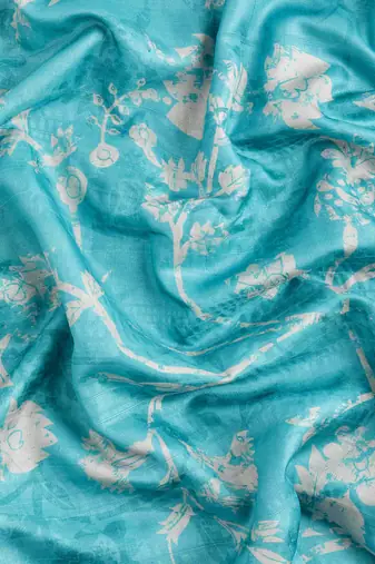 Silk Land Teal Digital Print Soft Silk Blend Saree With Unstitched Blouse Piece