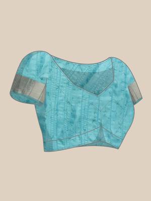 Silk Land Teal Digital Print Soft Silk Blend Saree With Unstitched Blouse Piece 5