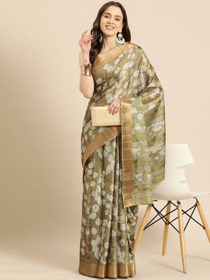 Silk Land Blue Digital Print Soft Silk Blend Saree With Unstitched Blouse Piece 1