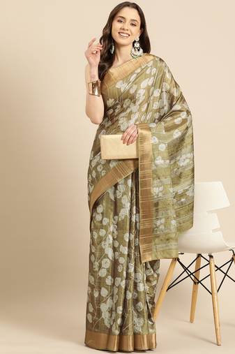 Silk Land Blue Digital Print Soft Silk Blend Saree With Unstitched Blouse Piece