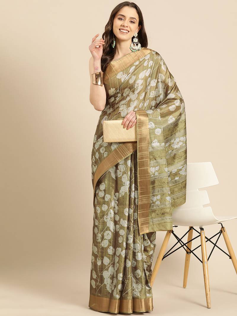Silk Land Blue Digital Print Soft Silk Blend Saree With Unstitched Blouse Piece
