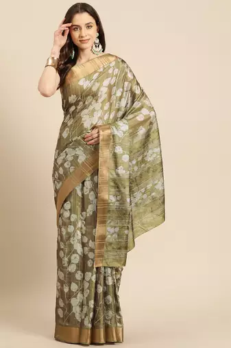Silk Land Blue Digital Print Soft Silk Blend Saree With Unstitched Blouse Piece