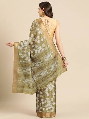 Silk Land Blue Digital Print Soft Silk Blend Saree With Unstitched Blouse Piece 3