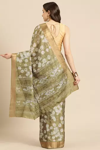 Silk Land Blue Digital Print Soft Silk Blend Saree With Unstitched Blouse Piece