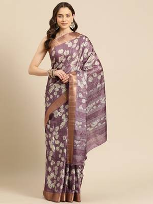 Silk Land Purple Digital Print Soft Silk Blend Saree With Unstitched Blouse Piece 2