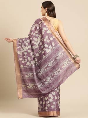 Silk Land Purple Digital Print Soft Silk Blend Saree With Unstitched Blouse Piece 3