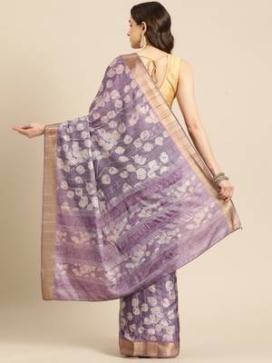Silk Land Lavender Digital Print Soft Silk Blend Saree With Unstitched Blouse Piece 3