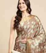 Silk Land Brown Digital Print Soft Silk Blend Saree With Unstitched Blouse Piece