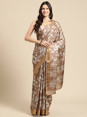 Silk Land Brown Digital Print Soft Silk Blend Saree With Unstitched Blouse Piece 2