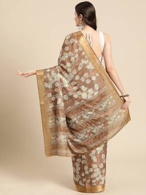 Silk Land Brown Digital Print Soft Silk Blend Saree With Unstitched Blouse Piece 3