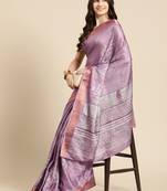 Silk Land Lavender Digital Print Soft Silk Blend Saree With Unstitched Blouse Piece