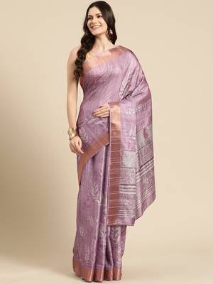 Silk Land Lavender Digital Print Soft Silk Blend Saree With Unstitched Blouse Piece 2