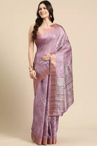 Silk Land Lavender Digital Print Soft Silk Blend Saree With Unstitched Blouse Piece