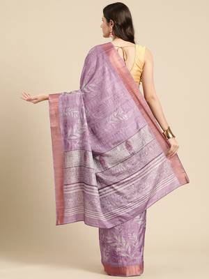 Silk Land Lavender Digital Print Soft Silk Blend Saree With Unstitched Blouse Piece 3