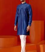 Navy Blue Ethnic Kurta designed with embroidery work for festive & Occassional wear 