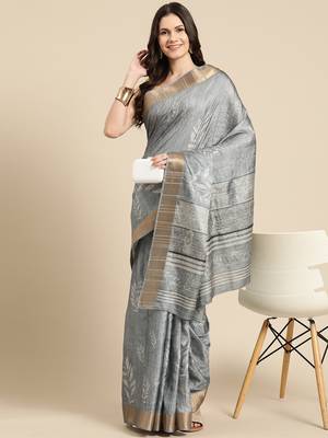 Silk Land Grey Digital Print Soft Silk Blend Saree With Unstitched Blouse Piece 1