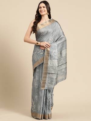 Silk Land Grey Digital Print Soft Silk Blend Saree With Unstitched Blouse Piece 2
