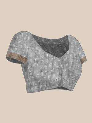 Silk Land Grey Digital Print Soft Silk Blend Saree With Unstitched Blouse Piece 5