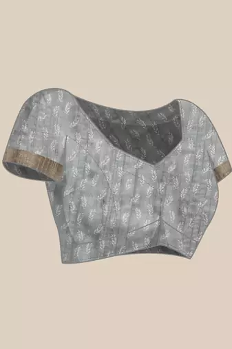 Silk Land Grey Digital Print Soft Silk Blend Saree With Unstitched Blouse Piece