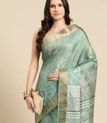 Silk Land Green Digital Print Soft Silk Blend Saree With Unstitched Blouse Piece