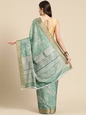 Silk Land Green Digital Print Soft Silk Blend Saree With Unstitched Blouse Piece 3