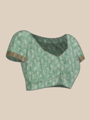 Silk Land Green Digital Print Soft Silk Blend Saree With Unstitched Blouse Piece 5
