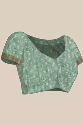 Silk Land Green Digital Print Soft Silk Blend Saree With Unstitched Blouse Piece