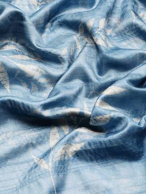 Silk Land Blue Digital Print Soft Silk Blend Saree With Unstitched Blouse Piece 4