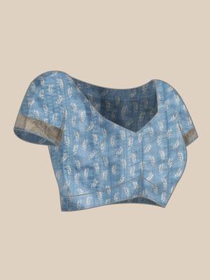 Silk Land Blue Digital Print Soft Silk Blend Saree With Unstitched Blouse Piece 5