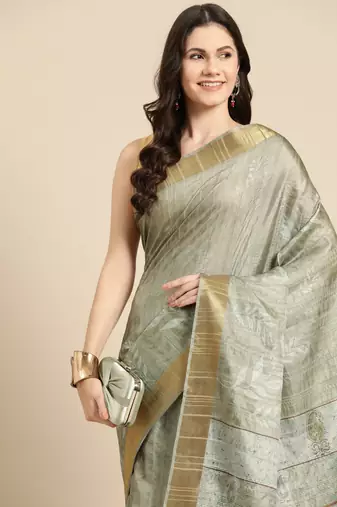 Silk Land Blue Digital Print Soft Silk Blend Saree With Unstitched Blouse Piece