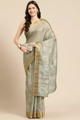 Silk Land Blue Digital Print Soft Silk Blend Saree With Unstitched Blouse Piece
