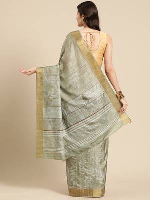 Silk Land Blue Digital Print Soft Silk Blend Saree With Unstitched Blouse Piece 3