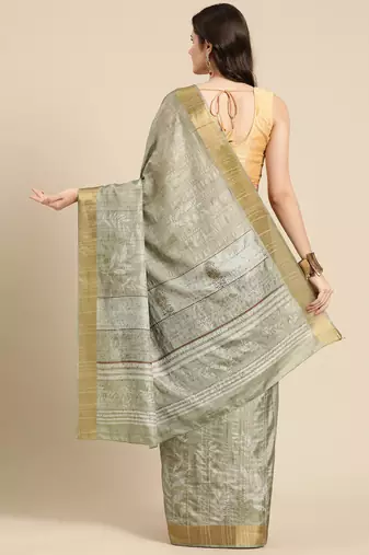 Silk Land Blue Digital Print Soft Silk Blend Saree With Unstitched Blouse Piece