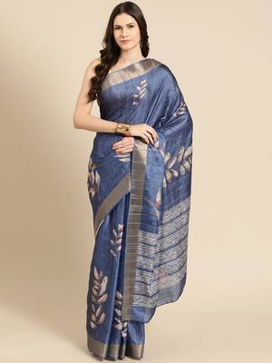 Silk Land Blue Digital Print Soft Silk Blend Saree With Unstitched Blouse Piece 2