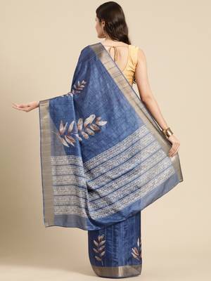 Silk Land Blue Digital Print Soft Silk Blend Saree With Unstitched Blouse Piece 3