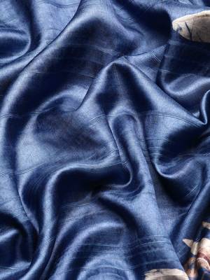 Silk Land Blue Digital Print Soft Silk Blend Saree With Unstitched Blouse Piece 4