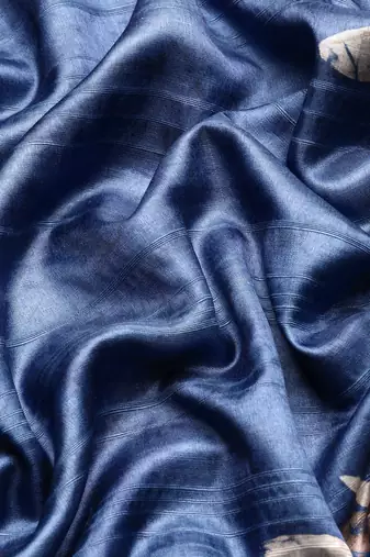 Silk Land Blue Digital Print Soft Silk Blend Saree With Unstitched Blouse Piece