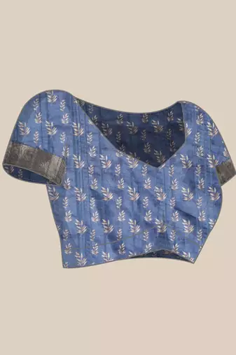 Silk Land Blue Digital Print Soft Silk Blend Saree With Unstitched Blouse Piece