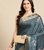 Silk Land Teal Digital Print Soft Silk Blend Saree With Unstitched Blouse Piece