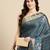 Silk Land Teal Digital Print Soft Silk Blend Saree With Unstitched Blouse Piece