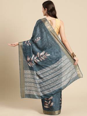 Silk Land Teal Digital Print Soft Silk Blend Saree With Unstitched Blouse Piece 3